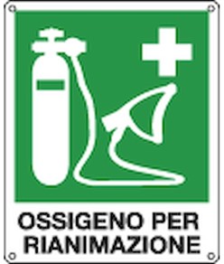 Cartello di emergenza con scritta 'ossigeno per rianimazione'