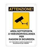 Cartello 'area sottoposta a videosorveglianza per ragioni di sicurezza'