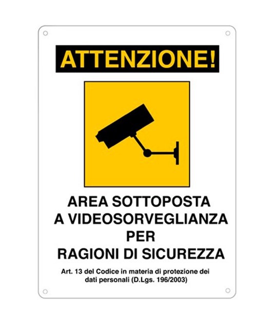 Cartello 'area sottoposta a videosorveglianza per ragioni di sicurezza' Cartello 'area sottoposta a videosorveglianza per ragioni di sicurezza'