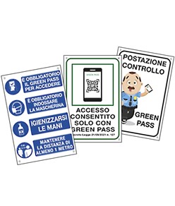 Cartello 'Controllo Green Pass' vari tipi e dimensioni