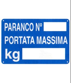 Cartello 'paranco n° ___ portta massima kg