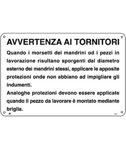 Cartello di norme e istruzioni 'avvertenza ai tornitori'