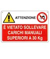 Cartello multisimbolo 'attenzione è vietato sollevare carichi manuali...'