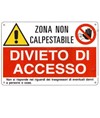 Cartello multisimbolo 'zona non calpestabile, divieto di accesso'