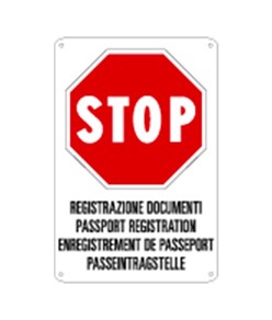 Cartello multilingue 'stop registrazione documenti'