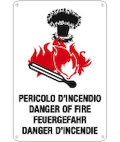 Cartello multilingue 'pericolo d'incendio'