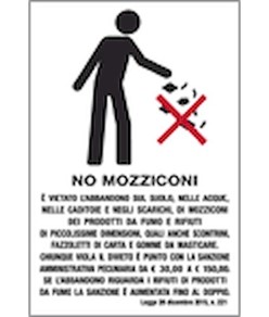 Cartello multilingue 'no mozziconi, scontrini e fazzoletti'