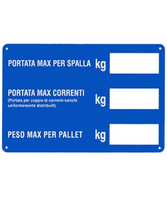 Cartello 'portata max per spalla Cartello 'portata max per spalla
