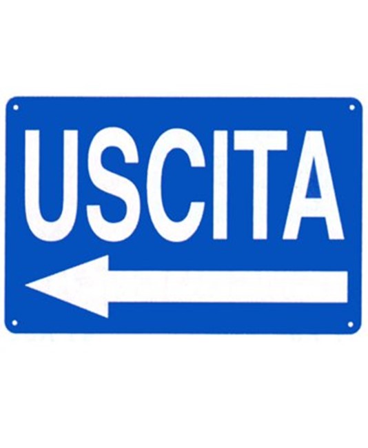 Cartello 'uscita' in alluminio freccia a sinistra Cartello 'uscita' in alluminio freccia a sinistra
