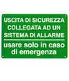 Cartello 'uscita di sicurezza collegata ad un sistema di allarme. usare...'