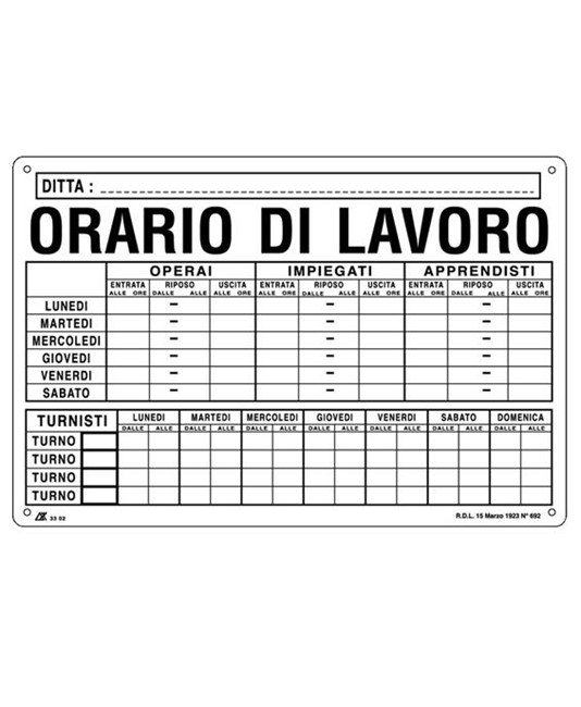 Cartello 'orario di lavoro" Cartello 'orario di lavoro"