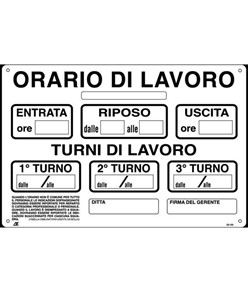 Cartello informativo 'orario di lavoro'