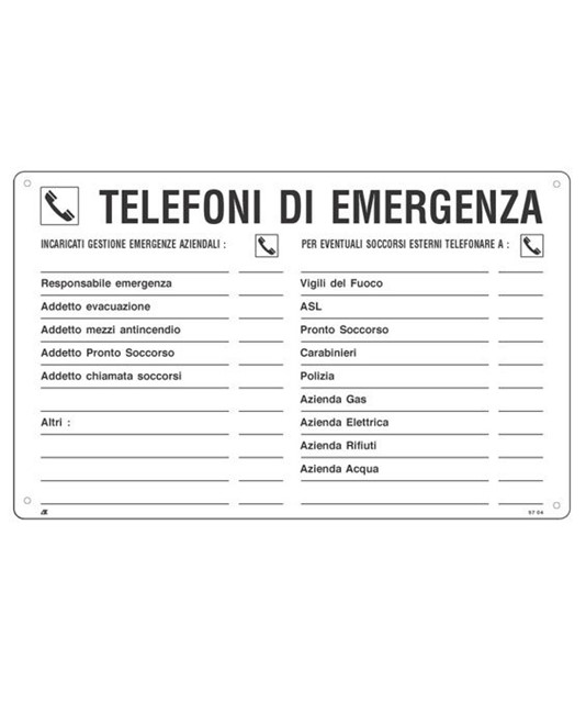 Cartello informativo 'telefoni di emergenza" Cartello informativo 'telefoni di emergenza"