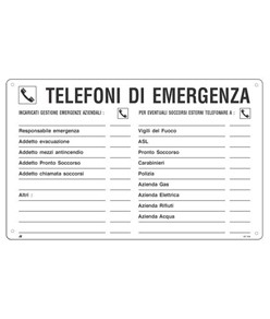 Cartello informativo 'telefoni di emergenza"