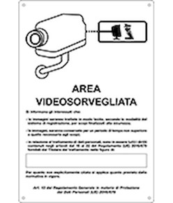 Cartello 'area videosorvegliata direttamente collegata...' telecamera bianca