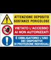 Cartello multisimbolo 'attenzione deposito sostanze pericolose...'