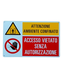 Cartello multisimbolo 'attenzione ambiente confinato, accesso vietato...'