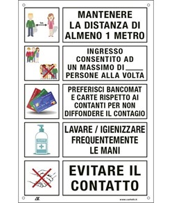 Cartello  'Prescrizioni per il pubblico per prevenire il contagio'