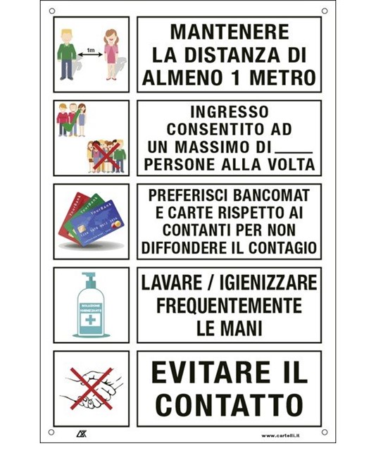 Cartello 'Prescrizioni per il pubblico per prevenire il contagio' Cartello 'Prescrizioni per il pubblico per prevenire il contagio'