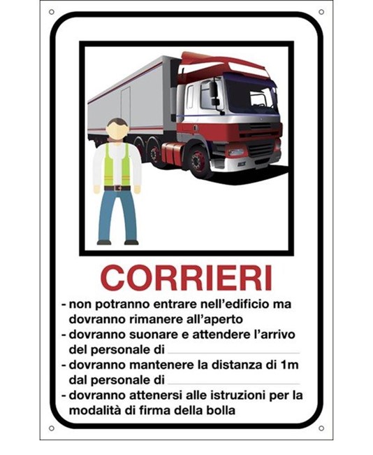 Cartello con spazi scrivibili 'per corrieri' Cartello con spazi scrivibili 'per corrieri'