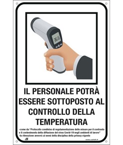 Cartello  'Il personale potrà essere sottoposto al controllo temp.'