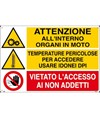 Cartello 'attenzione all'interno organi in moto temperature pericolose...'