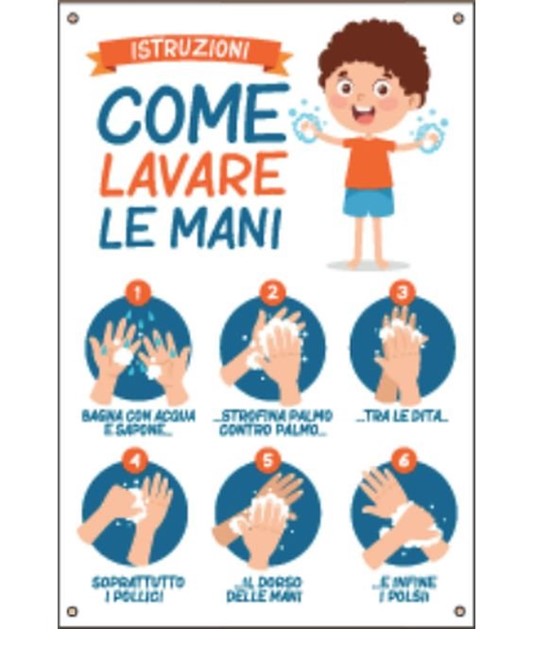 Cartello
'Istruzioni come lavare le mani' Cartello
'Istruzioni come lavare le mani'