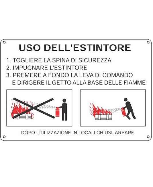 Cartello informativo con scritta 'uso dell'estintore' e istruzioni Cartello informativo con scritta 'uso dell'estintore' e istruzioni