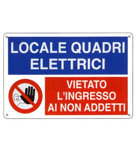 Cartello multisimbolo 'locale quadri elettrici, vietato l'ingresso ai...' Cartello multisimbolo 'locale quadri elettrici, vietato l'ingresso ai...'
