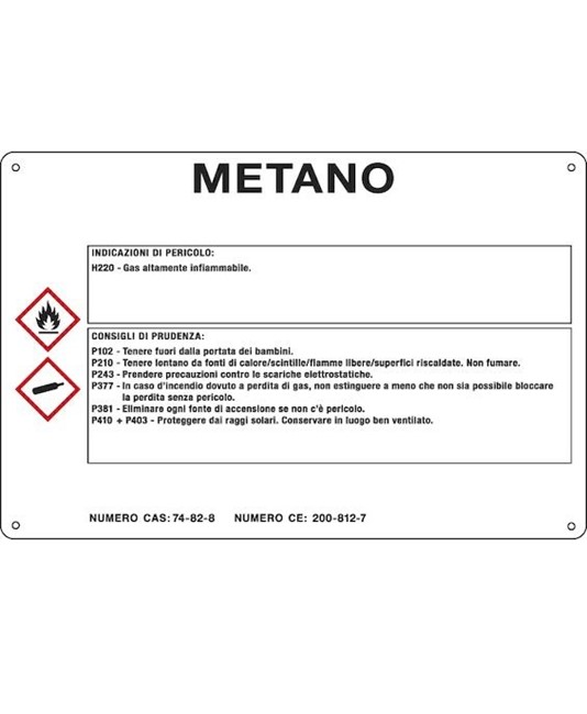 Cartello sostanza pericolosa 'metano' Cartello sostanza pericolosa 'metano'