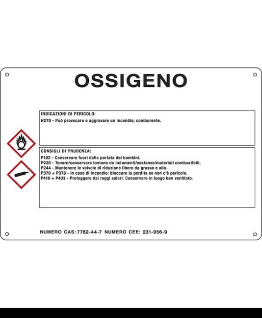 Cartello sostanza pericolosa 'ossigeno'