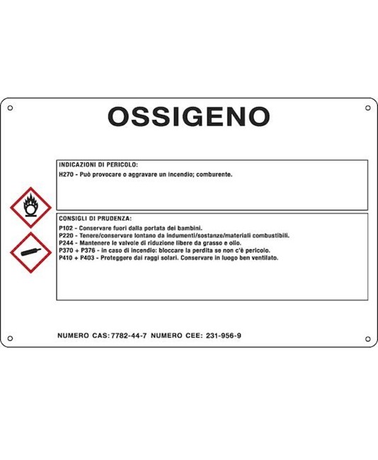 Cartello sostanza pericolosa 'ossigeno' Cartello sostanza pericolosa 'ossigeno'