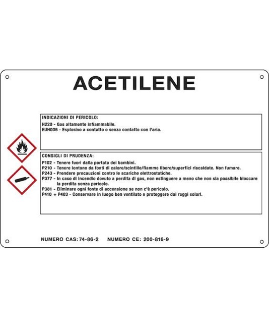 Cartello sostanza pericolosa 'acetilene' Cartello sostanza pericolosa 'acetilene'