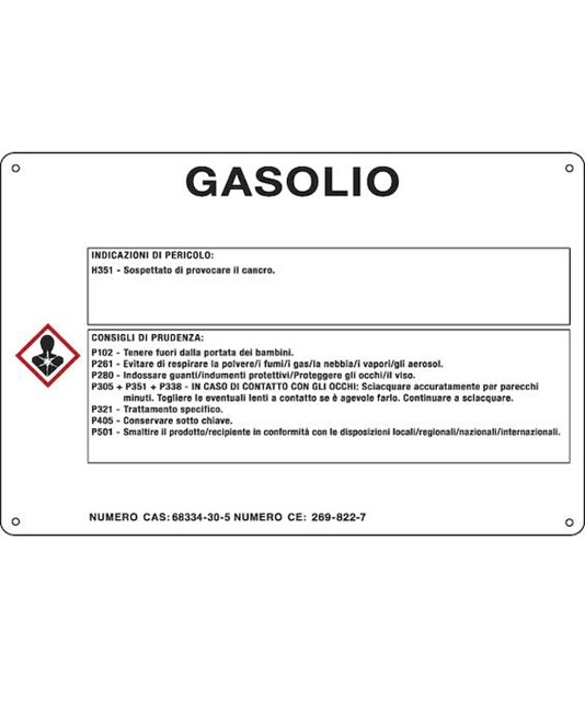 Cartello sostanza pericolosa 'gasolio' Cartello sostanza pericolosa 'gasolio'