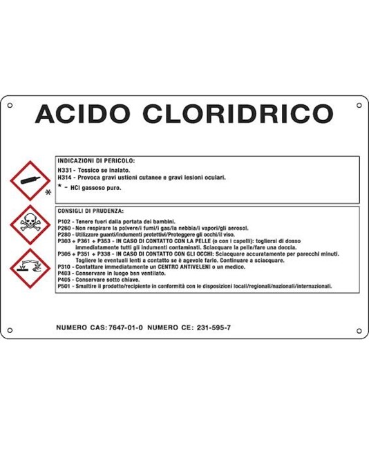 Cartello sostanza pericolosa 'acido cloridrico' Cartello sostanza pericolosa 'acido cloridrico'