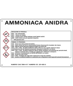 Cartello sostanza pericolosa 'ammoniaca anidra'