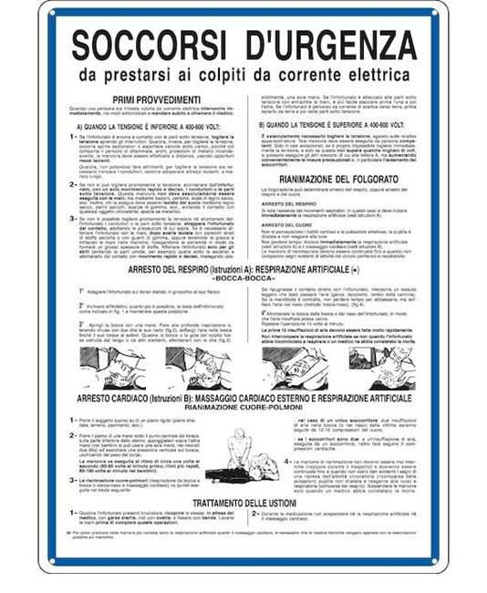 Cartello di norme e istruzioni 'soccorsi d'urgenza' Cartello di norme e istruzioni 'soccorsi d'urgenza'