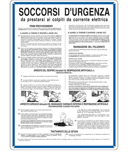 Cartello di norme e istruzioni 'soccorsi d'urgenza'