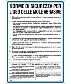 Cartello 'norme di sicurezza per l'uso delle mole abrasive'