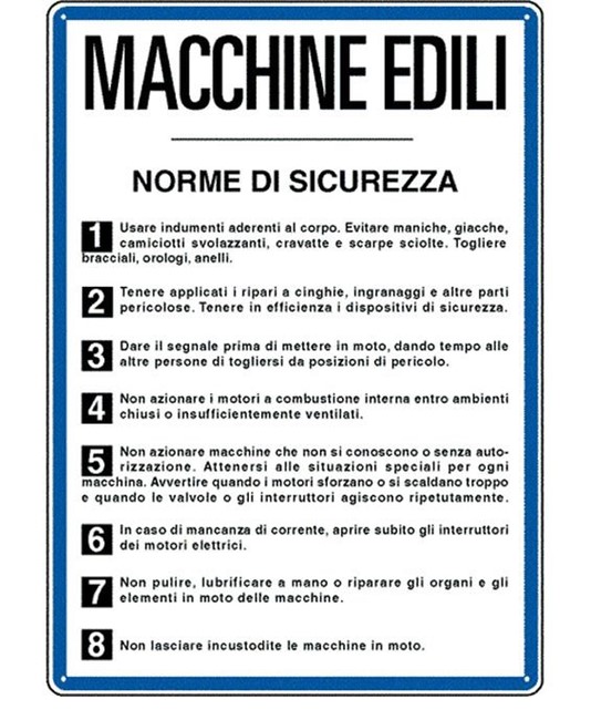 Cartello 'macchine edili norme di sicurezza' Cartello 'macchine edili norme di sicurezza'