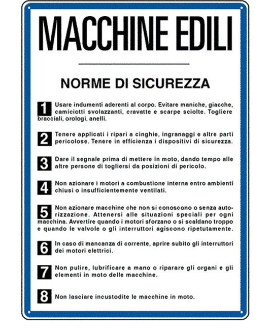 Cartello 'macchine edili norme di sicurezza'