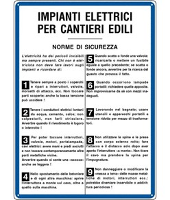 Cartello 'impianti elettrici per cantieri edili norme di sicurezza'