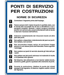 Cartello 'ponti di servizio per costruzioni norme di sicurezza'