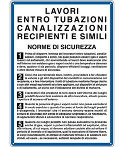 Cartello 'lavori entro tubazioni canalizzazioni recipienti'