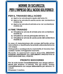 Cartello 'norme di sicurezza per l'impiego dell' acido solforico'