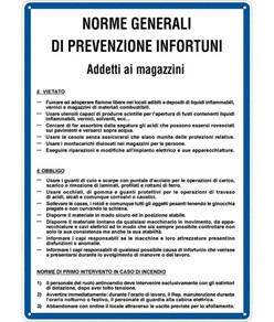 Cartello 'prevenzione infortuni addetti ai magazzini'