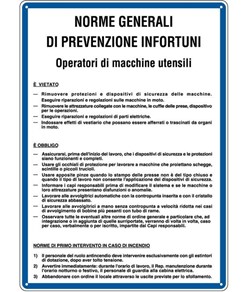 Cartello 'prevenzione infortuni operatori di macchine utensili'