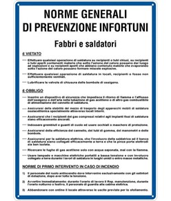 Cartello 'prevenzione infortuni fabbri e saldatori'