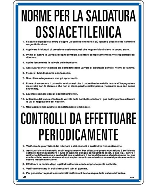 Cartello 'norme e controlli per la saldatura ossiacetilenica '