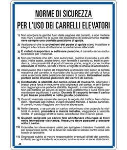 Cartello 'norme per l'uso dei carrelli elevatori'